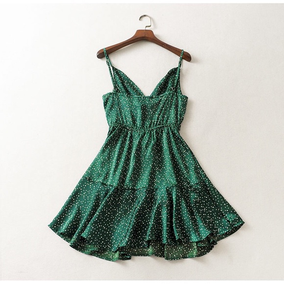 Vintage Green Polka Dot ruffled midi dress - Picture 2 of 6